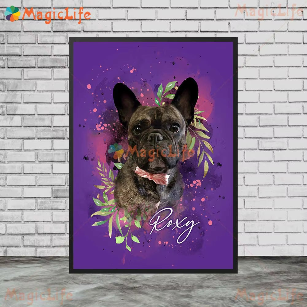 Custom Animals Leaf Plant Dog Cat Pets Photo Name Poster Wall Art Canvas Painting Wall Pictures for Living Room Decor Unframed