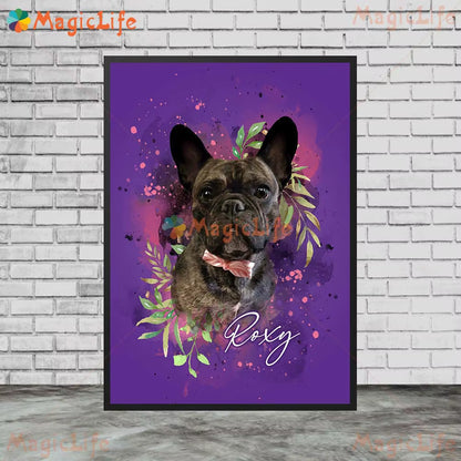 Custom Animals Leaf Plant Dog Cat Pets Photo Name Poster Wall Art Canvas Painting Wall Pictures for Living Room Decor Unframed