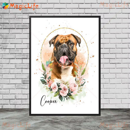 Custom Animals Leaf Plant Dog Cat Pets Photo Name Poster Wall Art Canvas Painting Wall Pictures for Living Room Decor Unframed