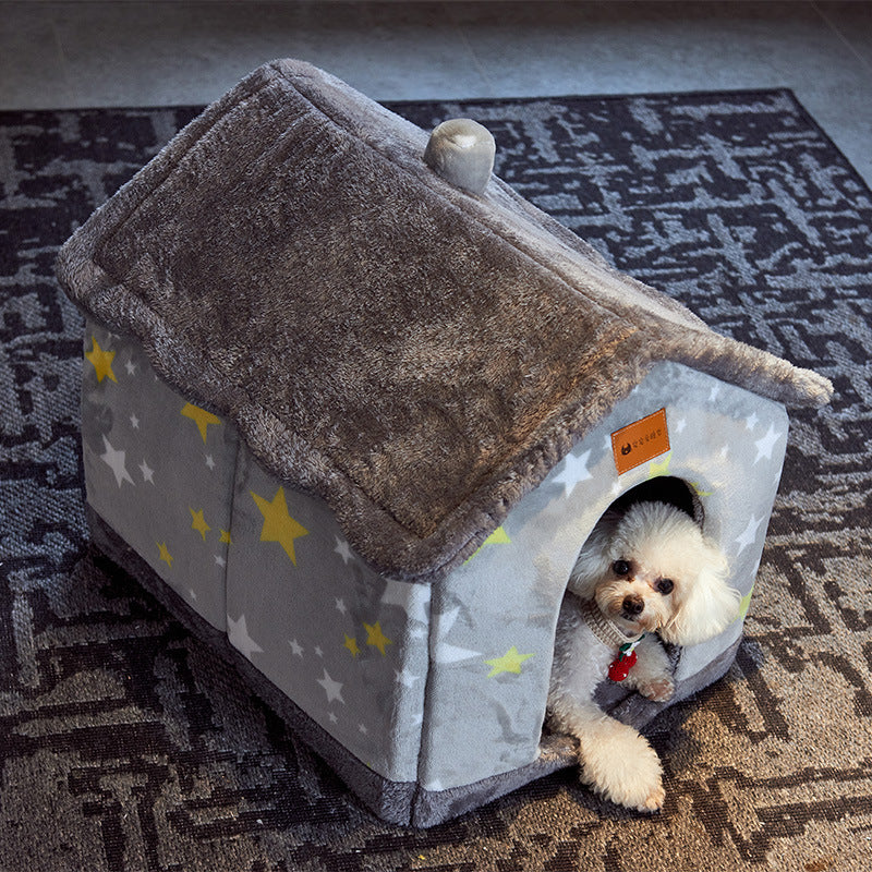 Foldable Pet House & Bed – Warm Winter Cave for Dogs and Cats, Soft Removable Nest for Cozy Sleep