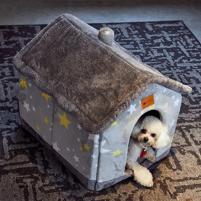 Foldable Pet House & Bed – Warm Winter Cave for Dogs and Cats, Soft Removable Nest for Cozy Sleep