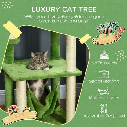 Multi-Level Design: Multiple platforms, a cozy hammock, and resting spots to satisfy your cat’s love for climbing and lounging.