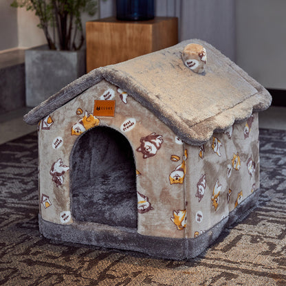 Foldable Pet House & Bed – Warm Winter Cave for Dogs and Cats, Soft Removable Nest for Cozy Sleep