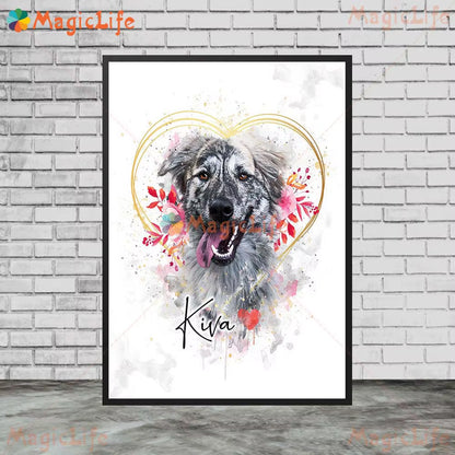 Custom Animals Leaf Plant Dog Cat Pets Photo Name Poster Wall Art Canvas Painting Wall Pictures for Living Room Decor Unframed