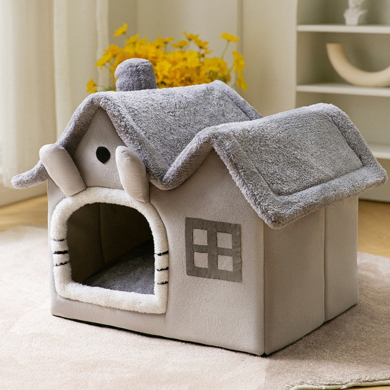 Foldable Pet House & Bed – Warm Winter Cave for Dogs and Cats, Soft Removable Nest for Cozy Sleep