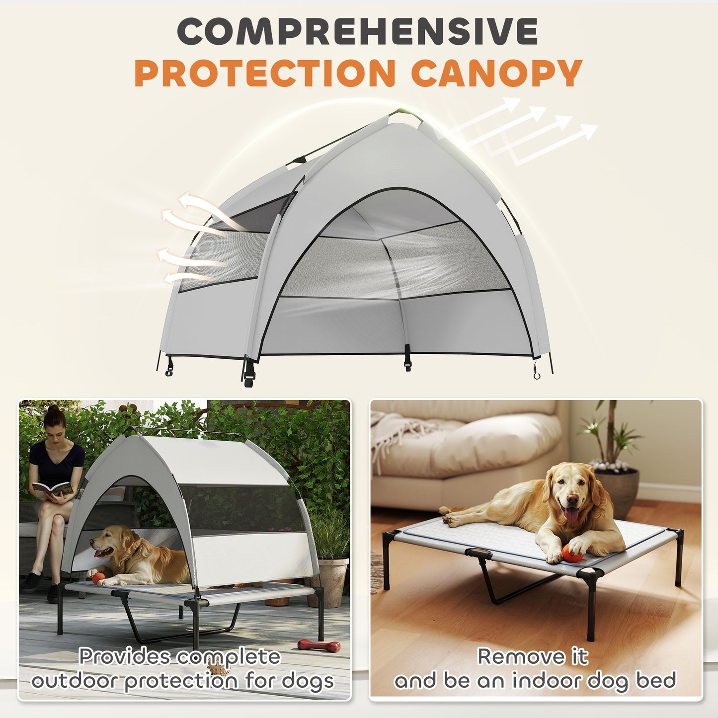 Elevated Dog Bed with Removable Canopy, Portable outside Raised Pet Cot with Cooling Pad, Storage Bag, 36 X 29.5 X 35
