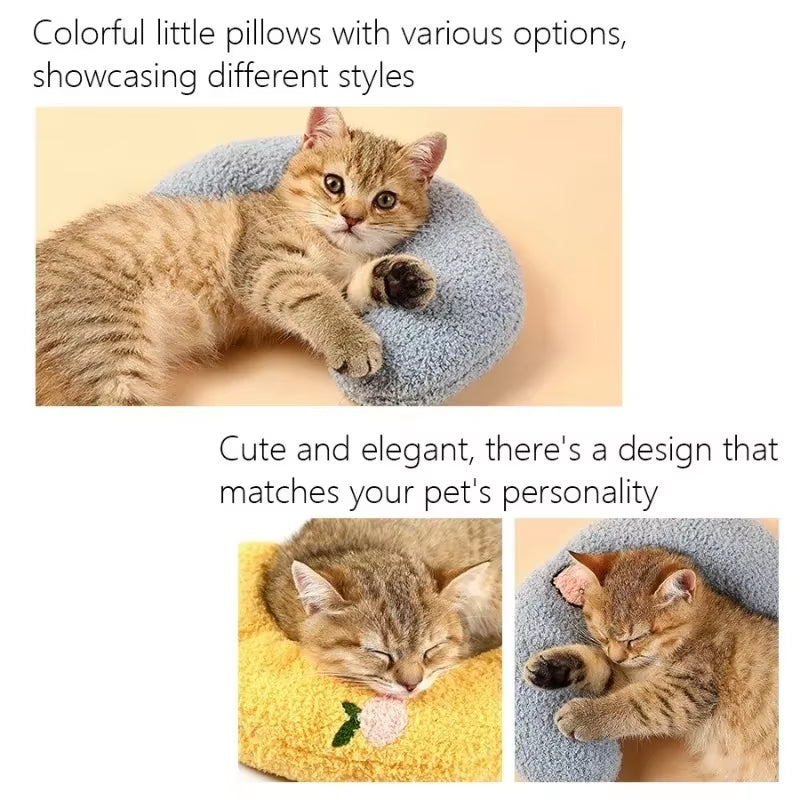 Pet Pillow for Cats and Dogs Soft Plush Thick Filling Cervical Support Hypoallergenic Washable Cover Deep Sleep U-Shaped Cat And