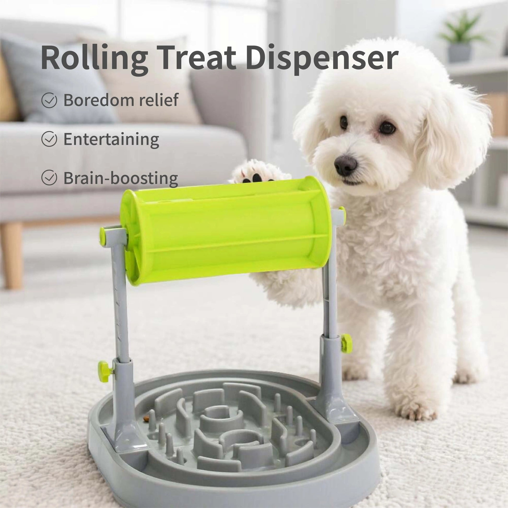 Adjustable Height Pet Feeder Rolling Slow Feeder Anti-Choking Interactive Intelligence Enhancer for Cats and Dogs Food Dispenser