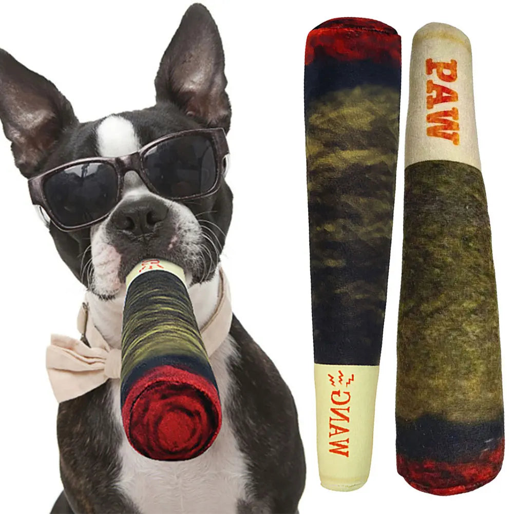 Healthy & Funny Dog Cigar Plush Toy – Soft Squeaky Chew Toy for Dental Care and Stress Relief