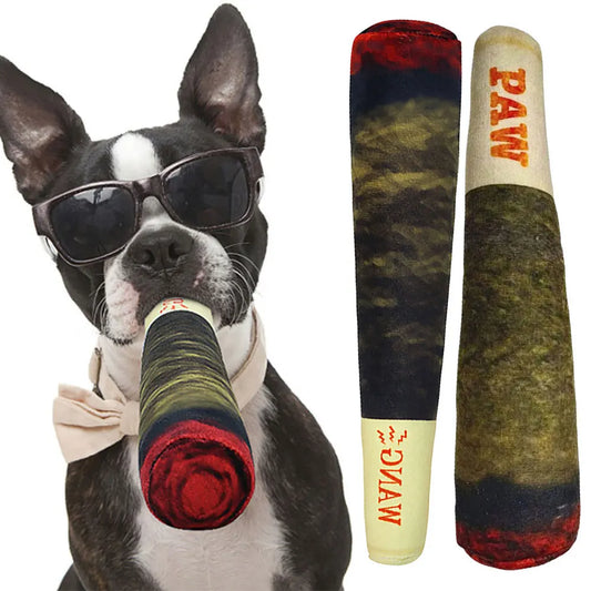 Healthy & Funny Dog Cigar Plush Toy – Soft Squeaky Chew Toy for Dental Care and Stress Relief