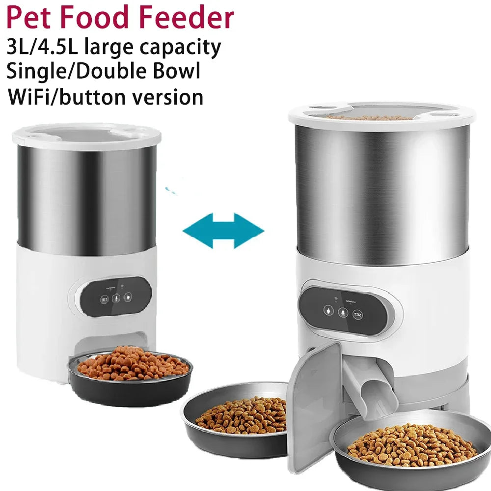 3L/4.5L Smart GPS Automatic Pet Feeder – Timed Cat & Dog Food Dispenser with Dual Stainless Steel Bowls