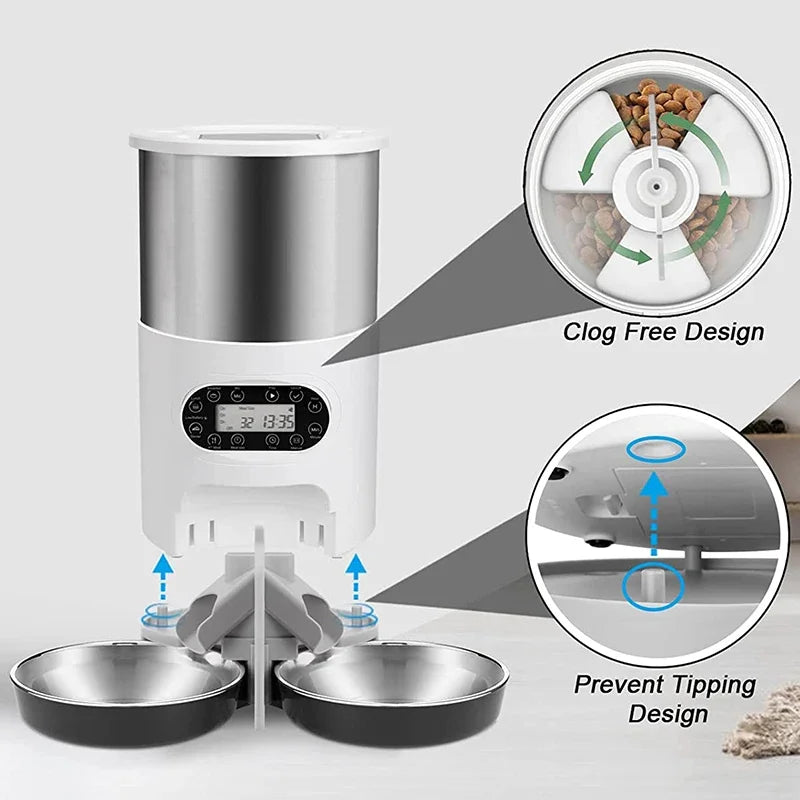 3L/4.5L Smart GPS Automatic Pet Feeder – Timed Cat & Dog Food Dispenser with Dual Stainless Steel Bowls