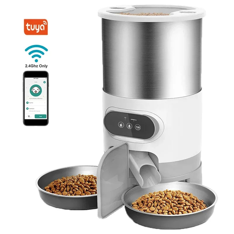 3L/4.5L Smart GPS Automatic Pet Feeder – Timed Cat & Dog Food Dispenser with Dual Stainless Steel Bowls