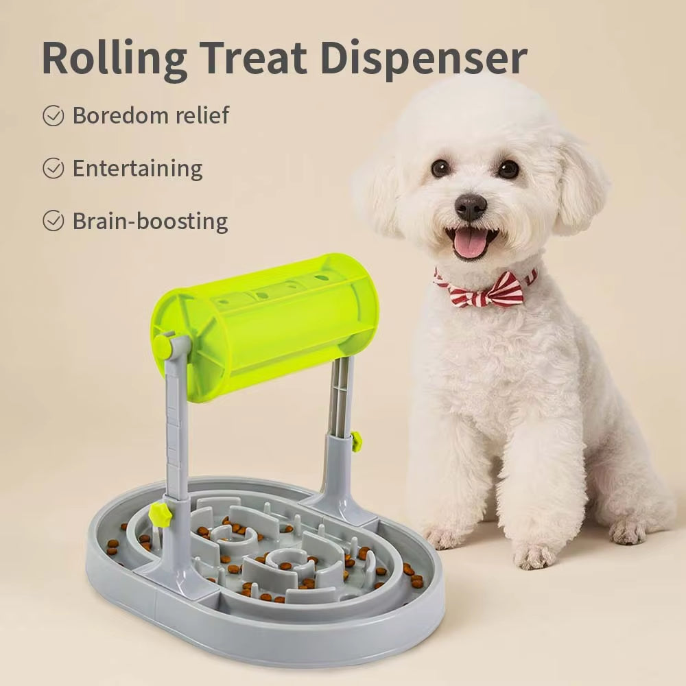 Adjustable Height Pet Feeder Rolling Slow Feeder Anti-Choking Interactive Intelligence Enhancer for Cats and Dogs Food Dispenser