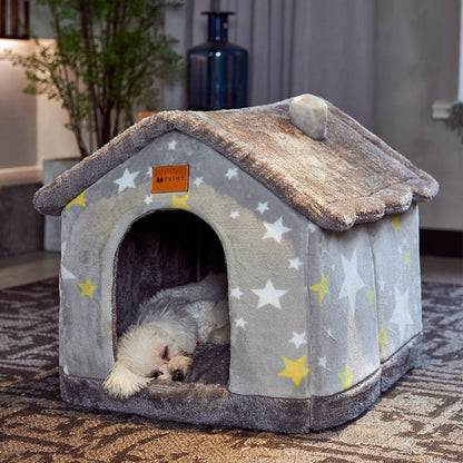 Foldable Pet House & Bed – Warm Winter Cave for Dogs and Cats, Soft Removable Nest for Cozy Sleep