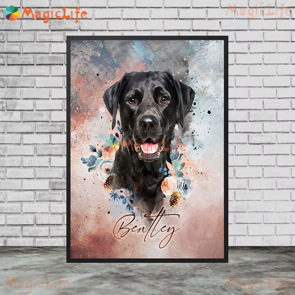 Custom Animals Leaf Plant Dog Cat Pets Photo Name Poster Wall Art Canvas Painting Wall Pictures for Living Room Decor Unframed
