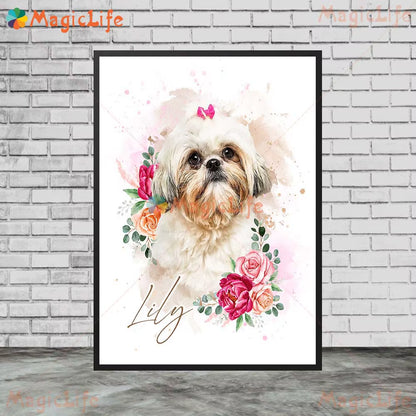 Custom Animals Leaf Plant Dog Cat Pets Photo Name Poster Wall Art Canvas Painting Wall Pictures for Living Room Decor Unframed