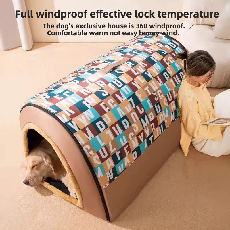 2024 New Dog Kennel Winter Warm Large Dog Oversized Dog House House Closed Winter Removable Golden Pet Four Seasons Use