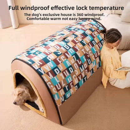 2024 New Dog Kennel Winter Warm Large Dog Oversized Dog House House Closed Winter Removable Golden Pet Four Seasons Use