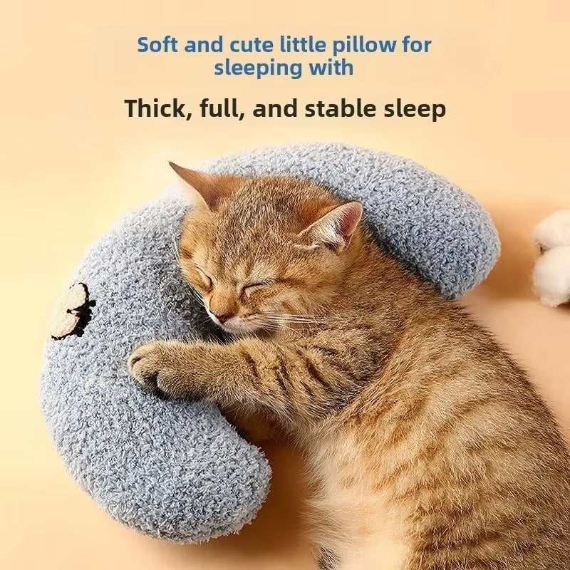 Pet Pillow for Cats and Dogs Soft Plush Thick Filling Cervical Support Hypoallergenic Washable Cover Deep Sleep U-Shaped Cat And