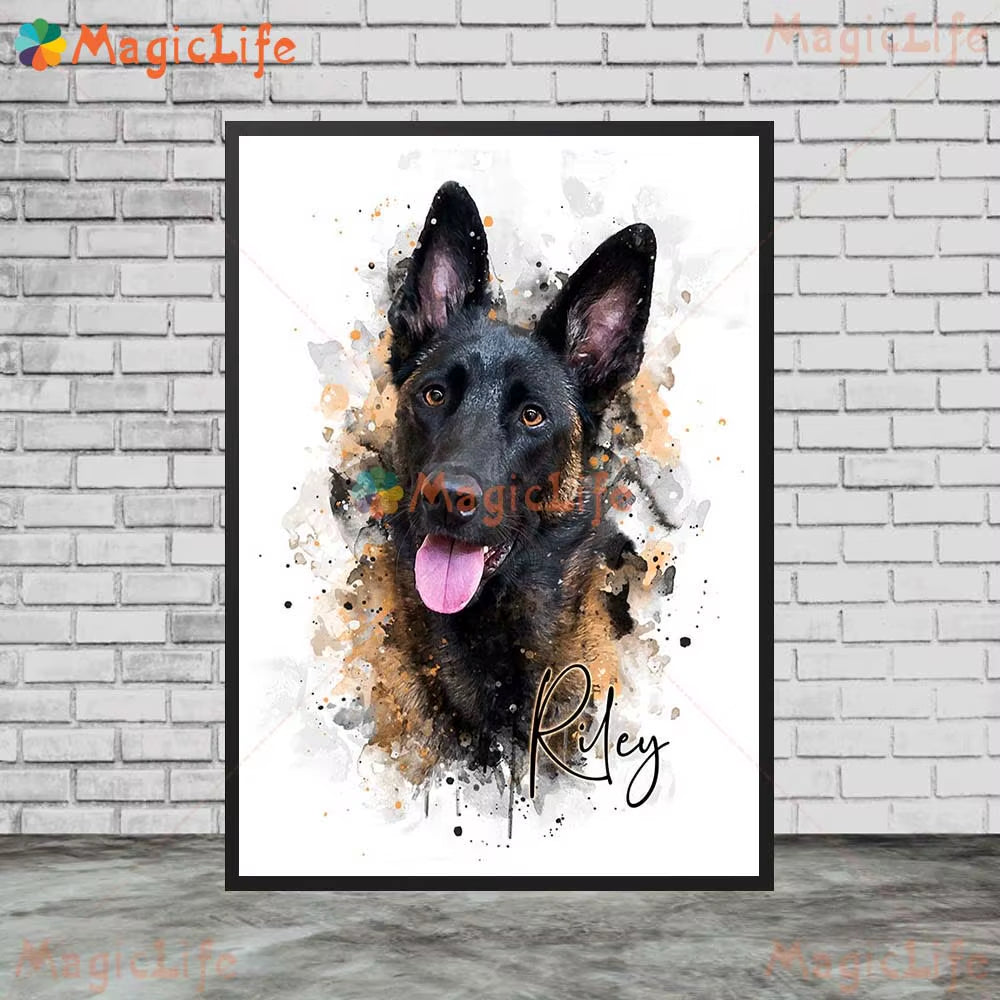 Custom Animals Leaf Plant Dog Cat Pets Photo Name Poster Wall Art Canvas Painting Wall Pictures for Living Room Decor Unframed