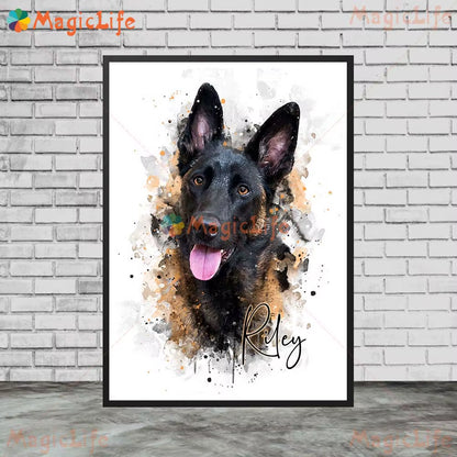 Custom Animals Leaf Plant Dog Cat Pets Photo Name Poster Wall Art Canvas Painting Wall Pictures for Living Room Decor Unframed