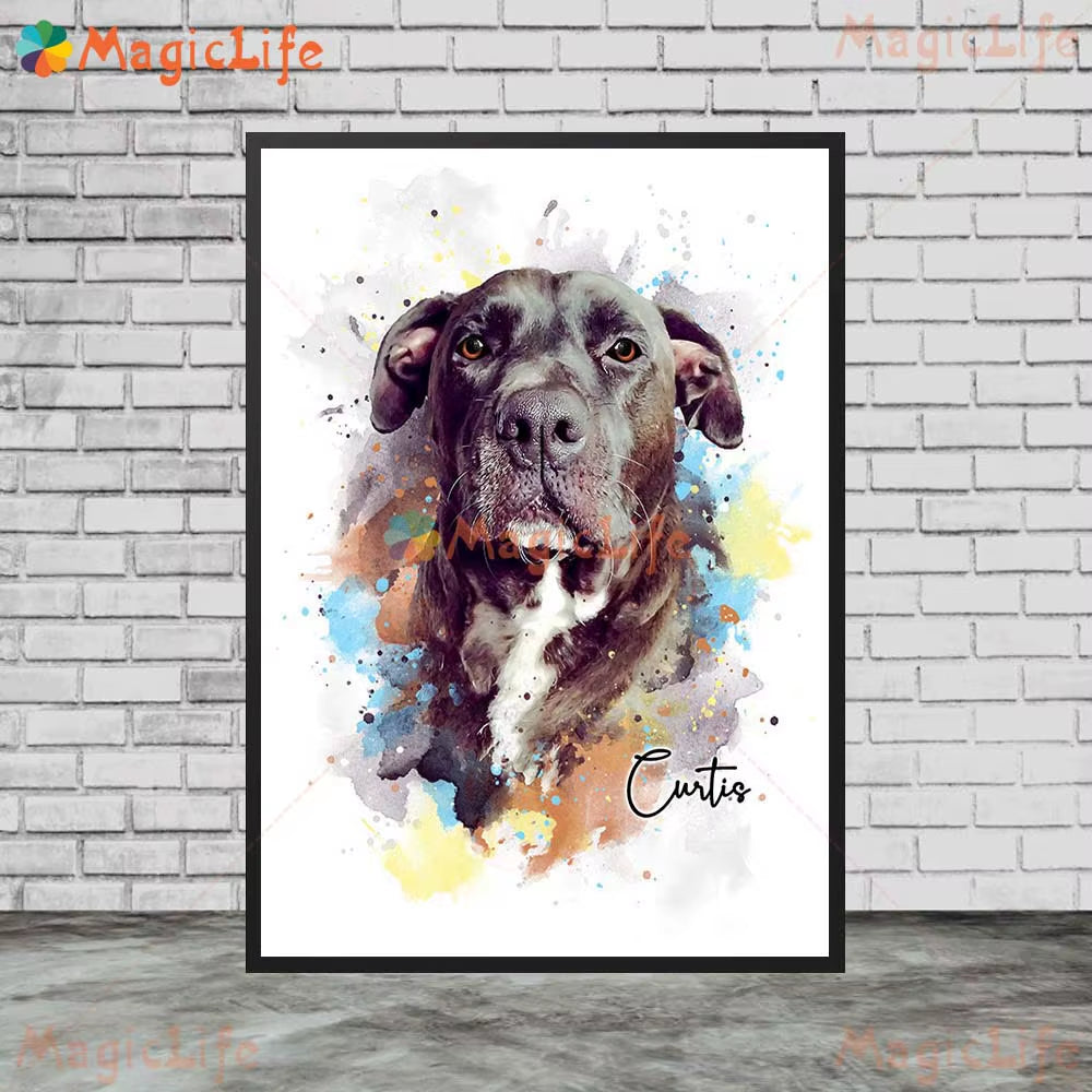 Custom Animals Leaf Plant Dog Cat Pets Photo Name Poster Wall Art Canvas Painting Wall Pictures for Living Room Decor Unframed