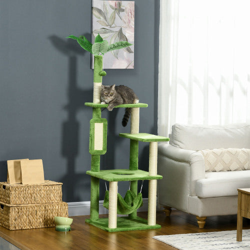 Multi-Level Design: Multiple platforms, a cozy hammock, and resting spots to satisfy your cat’s love for climbing and lounging.