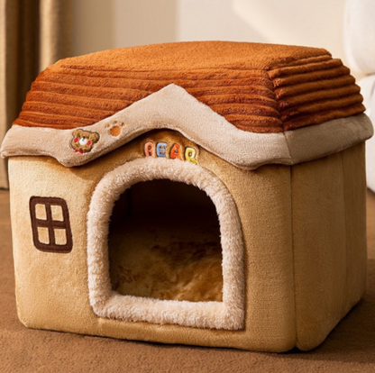 Foldable Pet House & Bed – Warm Winter Cave for Dogs and Cats, Soft Removable Nest for Cozy Sleep