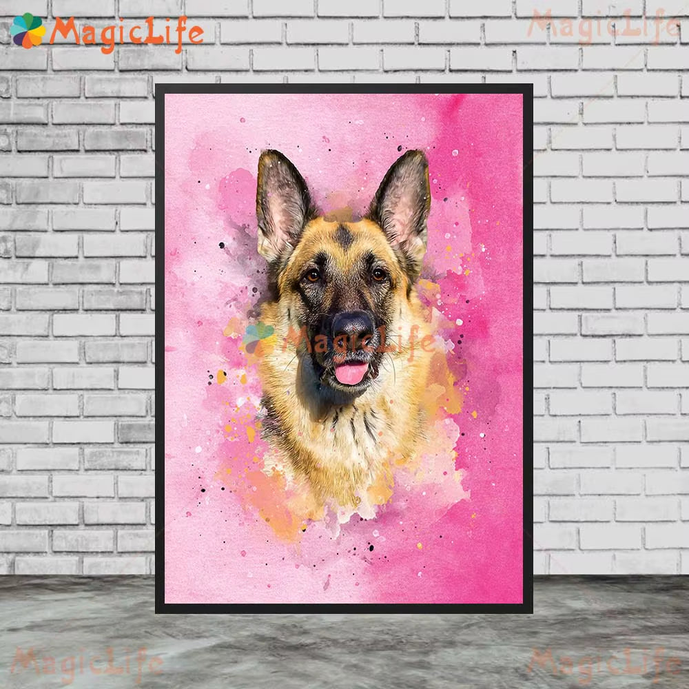 Custom Animals Leaf Plant Dog Cat Pets Photo Name Poster Wall Art Canvas Painting Wall Pictures for Living Room Decor Unframed