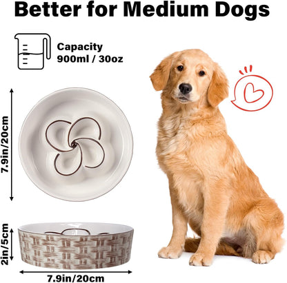 Ceramic Slow Feeder Dog Bowl Slow Feeder Dog Bowl for Medium Large Anti-Choking Slow Eating Dog Bowl Non Slip Dog Bowl Slow Feeder