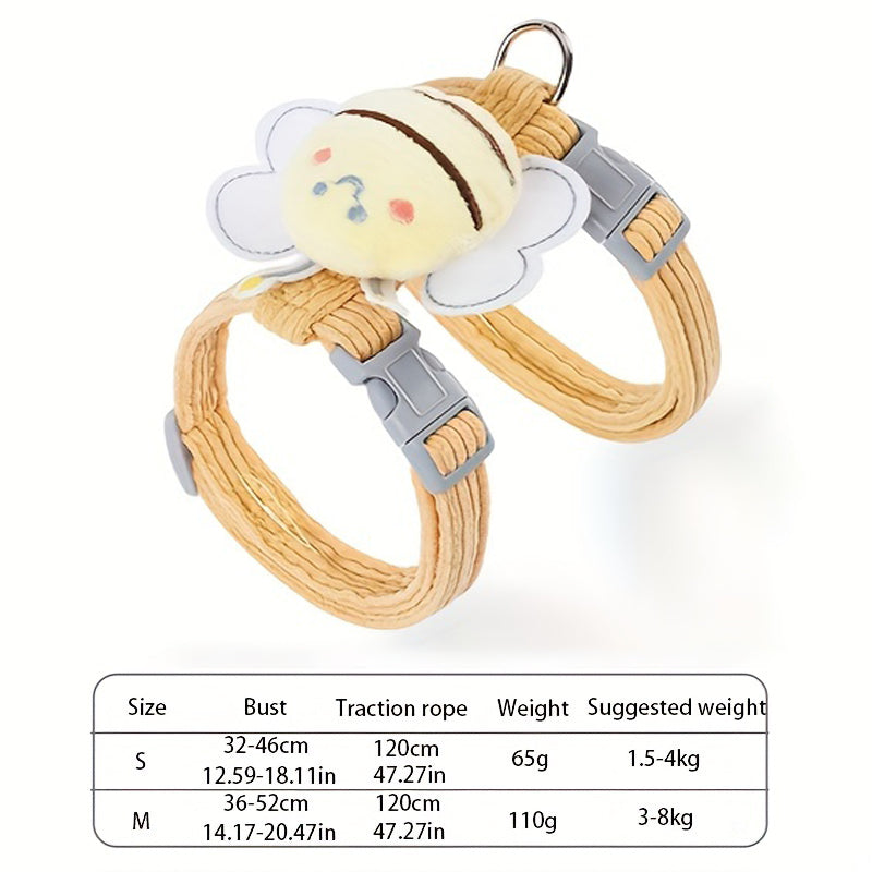 Cat Harness Leash Set with Cute Bee Plaid Cats Escape Proof - Adjustable Kitten Harness for Large Small Cats, Lightweight Soft Petsafe Harness Yellow Plaid Bee